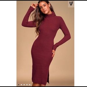 Lulus Sheerah Turtleneck Midi Sweater Dress